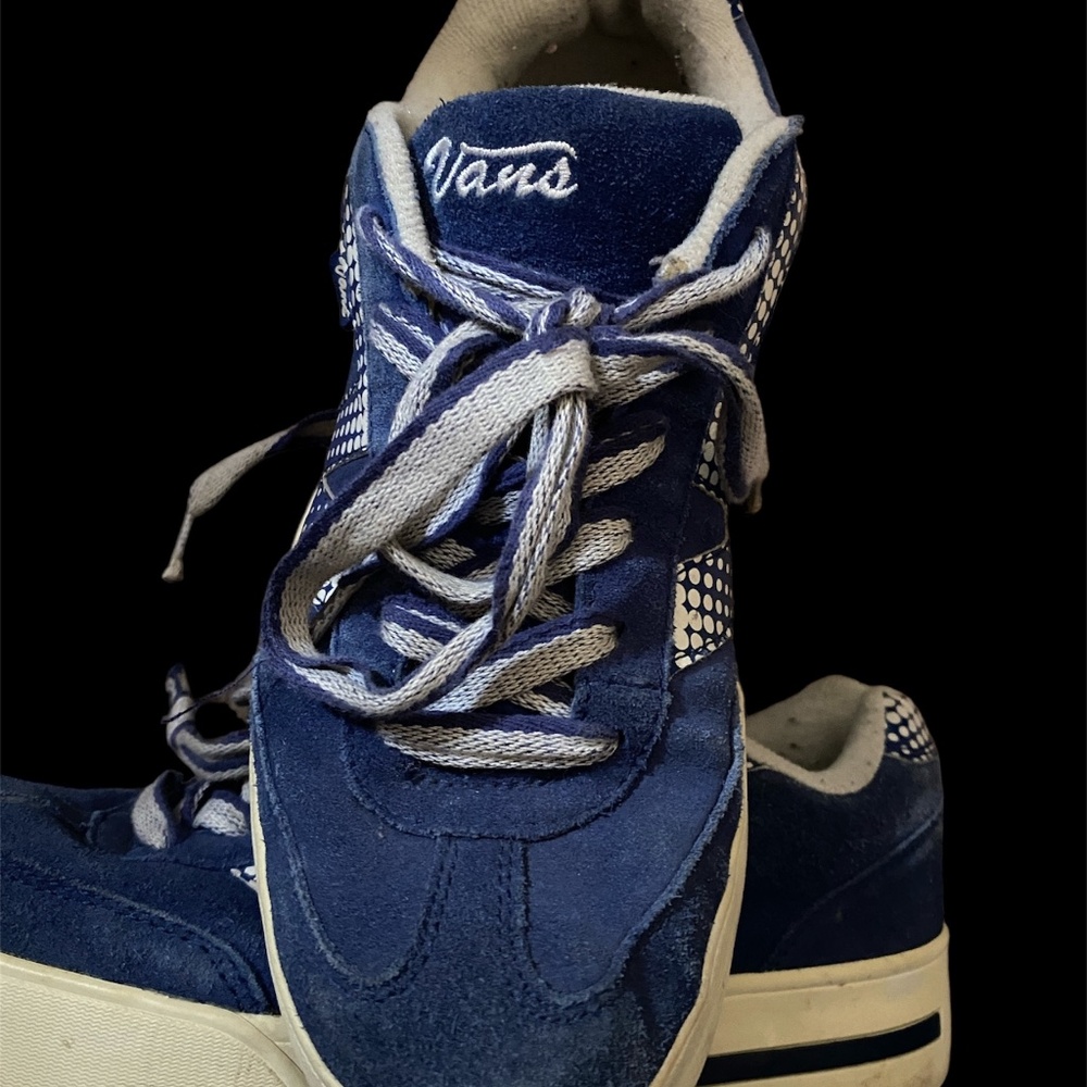 Vintage Vans Plat Skool Platform 90s Blue Suede Waffle Sole Sz 10 Skate Shoe